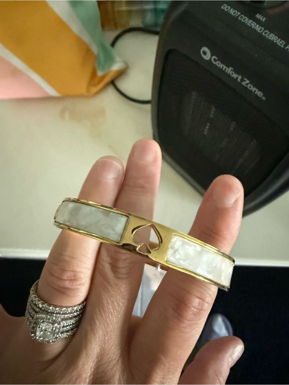 Kate Spade Gold Cuff Bracelet with White Mother-of-Pearl Inlay